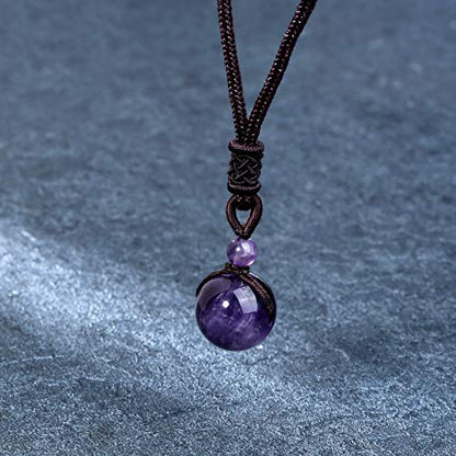 Jovivi Healing Crystals Necklace Natural Tiger Eye Amethyst Lucky Blessing Protection Chakra Beads Stone Pendant for Women Men Adjustable - color: Red Tiger Eye+Amethyst 2pcs