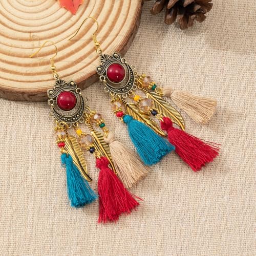 Crystal Beaded Tassel Earring Long Beaded Dangle Earring Fringe Hook Earring for Women Wedding