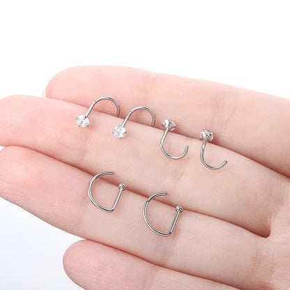 VOJO G23 Titanium 20G Nose Rings Hoops L Shaped Screw Nose Studs Diamond Small Piercing Jewelry for Women Men - color: 4 Screw Rings +2 Nose studs,20G