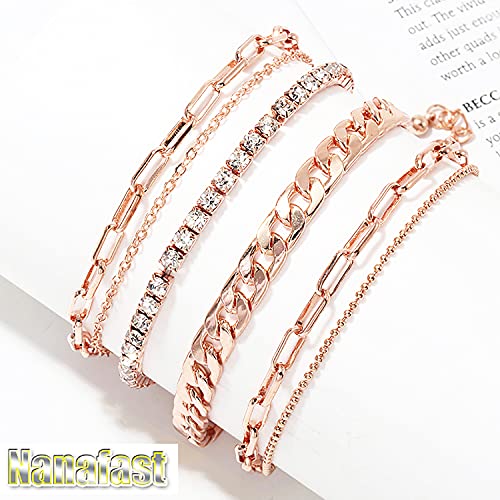 Nanafast 4-6PCS Ankle Bracelets Set for Women Gold Boho Beach Anklet Chain Adjustable Foot Jewelry for Women Extremely Simple Style - color: 4PCS-RoseGold