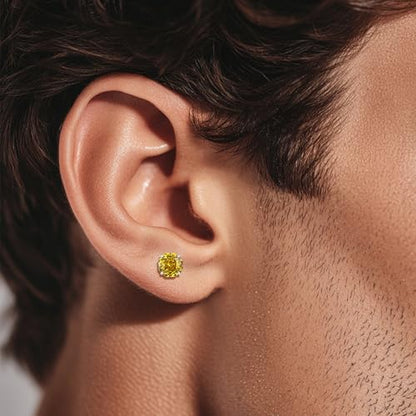 Zircon Flat Back Screw Hypoallergenic Surgical Steel Stud Earrings - color: Luxe Yellow, size: 1ct - 0.24 Inch (6mm), None Gift Box