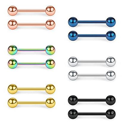 SCERRING 316L Stainless Steel Externally Threaded Nipple Bar Barbell Rings Piercing Retainer 16G - style: 12PCS - 1/2" (12mm)
