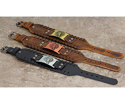GelConnie Viking Bracelet Punk Leather Cuff Bracelet Gothic Leather Wristband Bracelet with Nordic Amulet Scandinavian Talisman Celtic Pagan Jewelry - color: Brown Bird