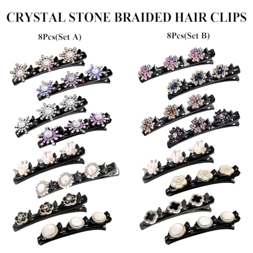 8Pcs Sparkling Crystal Rhinestone Braided Hair Clips Hair Accessories(Set B) - color: 8Pcs(Set B)