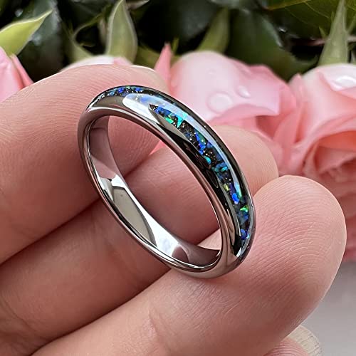 TUTISS 4mm Silver/Black Tungsten Rings for Women Men Engagement Wedding Bands Genuine Blue Green Galaxy Opal Inlay Domed Polished Comfort Fit - color: 4mm Tungsten Galaxy Opal
