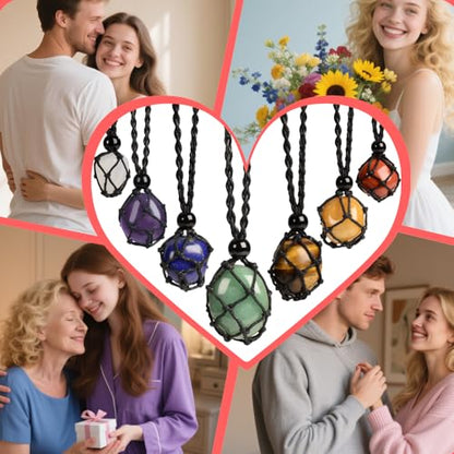 weryerker Natural Gemstone Pendant Necklace Healing Crystal Stone Pendant with Hand-Woven Rope Adjustable for Women Men - color: 1pc Black Obsidian 1