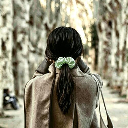 Silk Hair Ties Ponytail Holder Hairs Bow Ropes Elastics Hairtie Accessories Wide 0.8inch on Hair No Damage No Crease for Women Curly Thick Wavy Hair(30Pcs Apple Green) - color: Apple Green