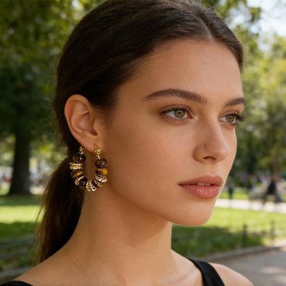 3 Pairs Amber Jewelry Boho Brown Earrings for Women Chunky Amber Earrings | Boho Brown Earrings Chunky Amber Earrings Vintage Resin Beaded Loop Earring, Boho Accessories Vintage Jewelry Gifts ﻿