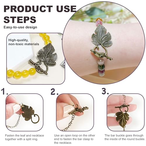 Heather's CF Toggle Jewelry Clasps – Durable Quality, Antique Grape Leaves Brass Finish Toggle Clasps & Closures for Necklace, Bracelet & Charms – Ideal for DIY, & Jewelry Making – Large (Set of 16) - color: Large brass toggle clasp