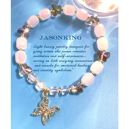 jasonking Butterfly Crystal Stretch Bracelet for Women,Birthday Gift for Mothers,Mother's Day gift - color: white，gold