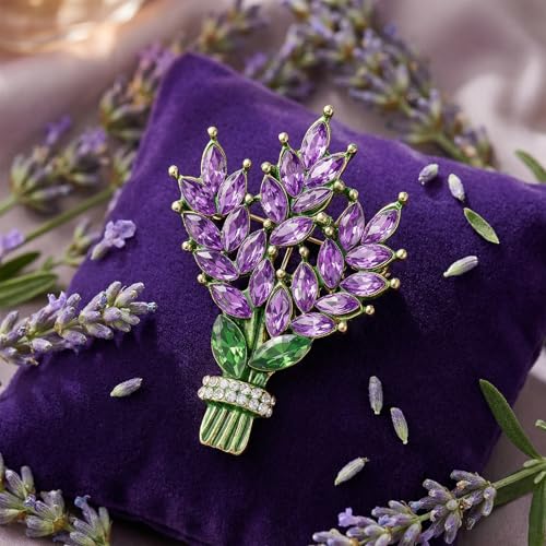 1 Piece Purple Floral Brooch Lavender Flower Brooch for Women Flowers Lapel Pins Crystal Flower Branch Corsage Elegant Dress Accessories for Party Dance Wedding