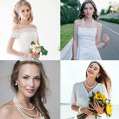 Bonuci 12 Pcs Women Pearl Jewelry Set Pearl Necklace Bracelet Earrings with Rhinestone for Wedding Birthday Bridal Tea Party - style: Stylish Style