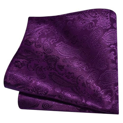 GUSLESON 3.15"（8cm） Mens Paisley Tie and Lapel Pin Necktie Hankerchief Cufflinks Set for Men - color: Dark Purple