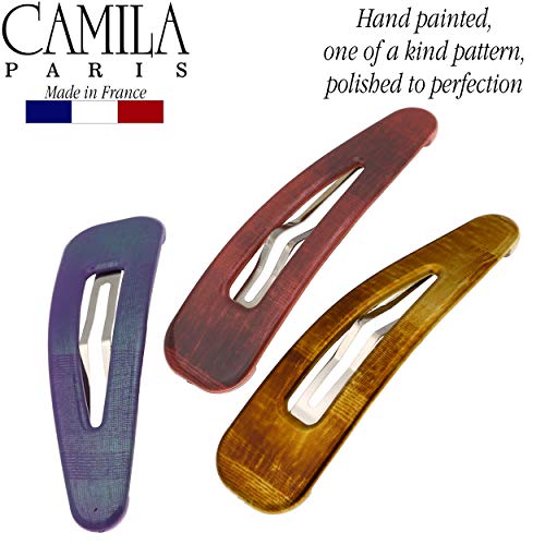 Camila Paris CP2933 French Hair Barrettes Clips, Snap Hair Slides Clic Clac for Women, Styling Girls Side Slide-in Metal Snap Pin Hair Accessories for Women. Strong Hold, No Slip Grip, Made in France - color: 3PK Metalic 3.25"