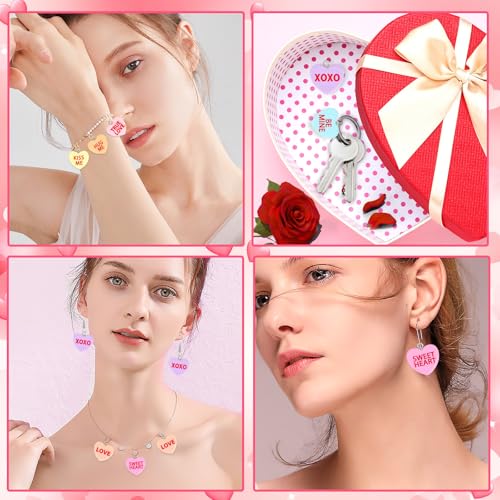 64 Pcs Valentine's Day Resin Charms, Conversation Heart Pendant | Valentines Candy Heart Charm, DIY Crafts, Bracelet Necklace Earrings Jewelry Making, Party Favors Gifts - style: Valentine Style