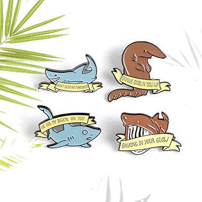 Cute Enamel Pin Set Lapel Pins Brooches Cartoon Brooch Badge Pins for Clothes Bags Backpack for Women - color: Shark Set