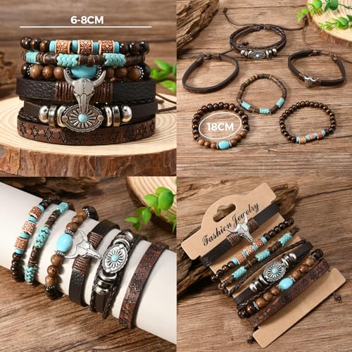 Western Jewelry Sets for Women Boho Jewelry, Layer Bohemian Necklace Earrings Bracelet, Cowgirl Accessory Rodeo Summer Beach - color: Silver, Brown