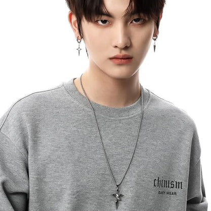 Gothic Cross Star Necklace For Men Women Silver Stainless Steel Cuban Link Paperclip Figaro Bead Chain Punk Kpop Y2k Goth Irregular Layered Cross Pendant Necklace Non Tarnish Jewelry Gift - color: Black B
