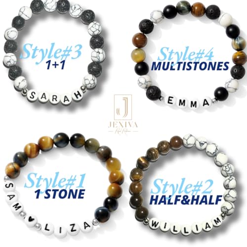 Customized Name Bracelet for Couples, Family, Friends, Personalized Bracelet with Names, Crystal Beads and elastic stretch - style: 8mm Stones