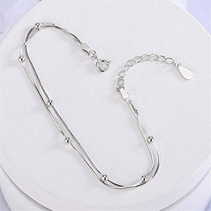 kelistom 925 Sterling Silver Bracelets for Women Teens, Love Heart Charm Chain Bracelet Bangle Fashion Jewelry Gifts - color: beaded chain