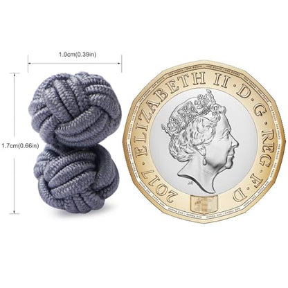 HONEY BEAR Round Silk Knot Elastic Fabric Cufflinks for Men Women 1 Pair | Wedding Business, Tarnish-Resistant, for Groomsmen, Father, Husband, Wife, Anniversary, and Formal Events - style: Grey
