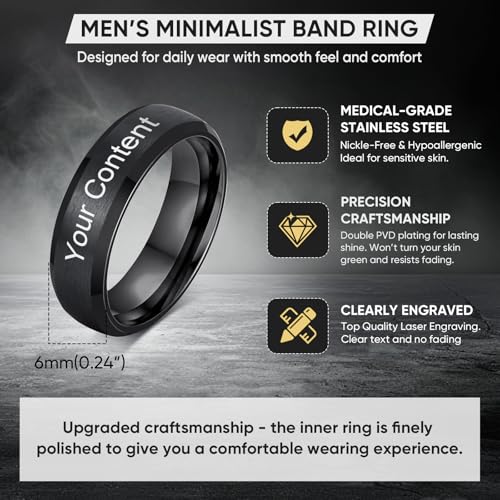 VNOX Customize Personalized 6MM/8MM Tungsten Carbide/Stainless Steel Simple Matte Brushed Finish Wedding Band Engagement Rings for Men Women,Size 5-14 - color: Black-6mm-stainless-steel