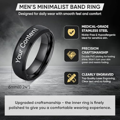 VNOX Customize Personalized 6MM/8MM Tungsten Carbide/Stainless Steel Simple Matte Brushed Finish Wedding Band Engagement Rings for Men Women,Size 5-14 - color: Black-6mm-stainless-steel