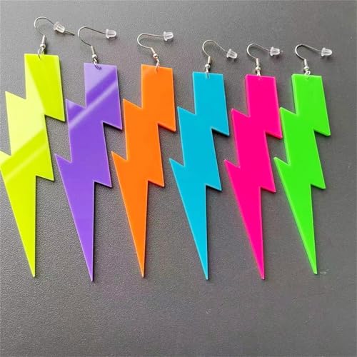 80s 90s Neon Earrings Fluorescence Retro Acrylic Lightning Drop Dangle Earring for Women Party Jewelry - color: purple