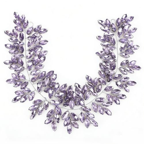 Missgrace Women Silver Green Black Red Blue Handmade Full Crystal Rhinestone Large Headband Hair Vine Shinny Headpiece Bridal Wedding Hair Accessories for Women (Light purple) - color: Light purple