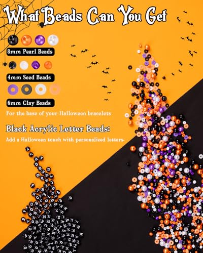 Goldwise Halloween-Inspired Jewelry Making Kit for Adults, 2 Boxes with Black, Orange & Purple Beads, Alphabet Beads (A–Z) & Halloween Charms for DIY Jewelry Design - color: Halloween