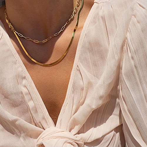 CHESKY 14K Gold/Silver Plated Snake Chain Necklace Herringbone Necklace | Gold Necklace for Women,layered Herringbone Necklace,1.5/3/5MM(W) 14"/16"(L) ,Mothers Day Gifts for Mom,Jewelry - color: gold, style: paperclip/box/snake