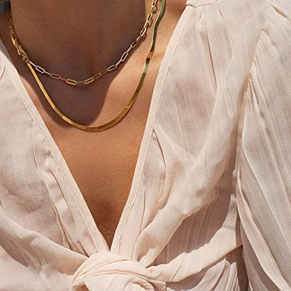 CHESKY 14K Gold/Silver Plated Snake Chain Necklace Herringbone Necklace | Gold Necklace for Women,layered Herringbone Necklace,1.5/3/5MM(W) 14"/16"(L) ,Mothers Day Gifts for Mom,Jewelry - color: gold, style: paperclip/box/snake
