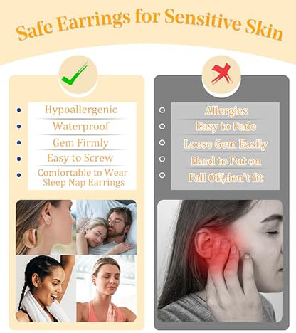 LOLIAS Hypoallergenic Flat Back Earrings for Women-Surgical Steel Earrings for Sensitive Ears 20G Stainless Steel Earring Stacks Small Flatback Stud Hoop Cartilage Earring - color: Silver