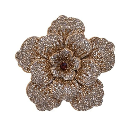 Rhinestone Flower Brooch Pin for Women Men Elegant Sparkly Crystal Camellia Floral Lapel Pins Shawl Dress Suit Clothes Accessories Wedding Party Fashion Jewelry 105mm - color: Champagne Brown