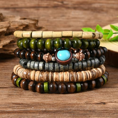 Vintage Stackable Bead Bracelet Set For Men Women Handmade Bohemian Style Multilayer Adjustable Elastic Bead Bracelet Fashion Punk Jewerly Gift - style: Style 2