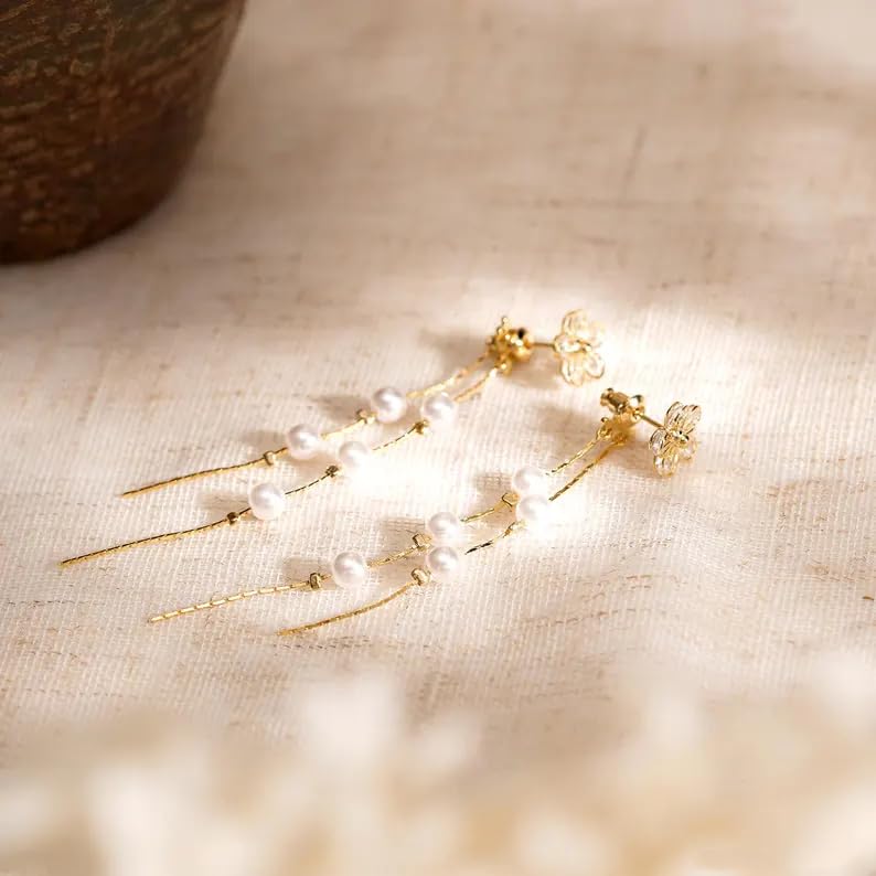 14K Gold Plated CZ Flower Dangle Earrings for Women, Sparkly Cubic Zirconia Long Tassel Drop Earrings, Bridal Wedding Jewelry - color: D:Flower earrings