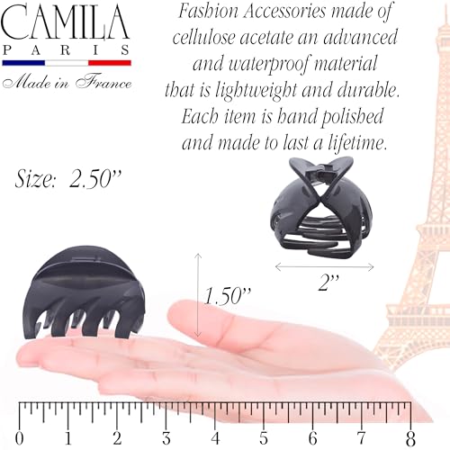 Camila Paris CP3629 French Octopus Hair Clip, 2.5" Small Claw Clips for Thick Hair, Girl Octopus Claw Clip for Women, Strong No-Slip Grip, Wide Jaw Clips for Women, Made in France - color: Grey 2.5"