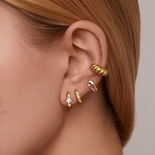 Freekiss 3 Pairs Hoop Earrings Set - Dainty Stud Dangle Cartilage for Women | Hypoallergenic Earrings, Cubic Zirconia Stackable Trendy Small Set Jewelry Gifts for Women - style: 3CZ Teardrop Set-gd