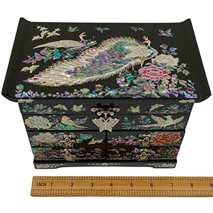 February Mountain Mother of Pearl Wooden Jewelry Organizer Box – Jewelry Storage Box for Women, Features Spacious Drawers, Ideal for Rings, Bracelets, Watches, Chains, Accessories (Peacock) - style: Peacock
