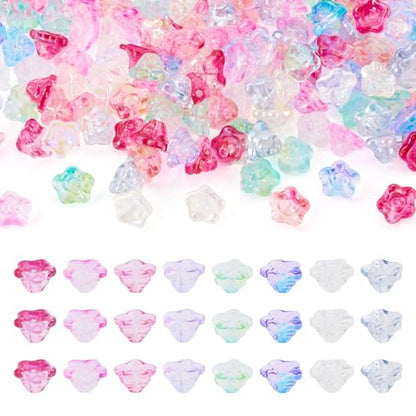 160Pcs Crystal Glass Flower Beads Bulk Bead Caps for Jewelry Making Cute Floral Trumpet Glass Beads for Jewelry Making Bracelet Earring Charms Handmade Earring Crafts Supplies - color: Glass-Trumpet