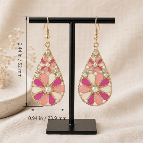 Colorful Green Teardrop Earrings for Women - Bohemian Style Enamel Dangle Earrings Lightweight Fashion Jewelry for Daily/Wedding/Party - color: Pink