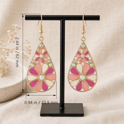 Colorful Green Teardrop Earrings for Women - Bohemian Style Enamel Dangle Earrings Lightweight Fashion Jewelry for Daily/Wedding/Party - color: Pink