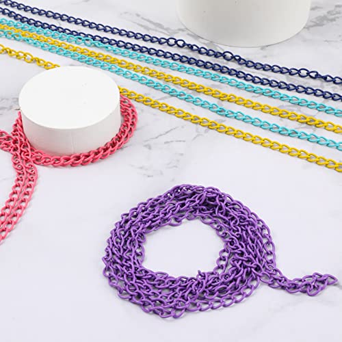 Happy Makers 39.37 Feet Necklace Figaro Chains for Jewelry Making, 4 Colors Brass Plated Necklace Chains with 40 Lobster Clasps, 80 Jump Rings in Bulk for Women Men DIY Bracelet Craft