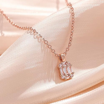Tewiky Pendant Necklace for Women 14k Gold Plated Chain Choker Necklaces | Dainty Necklaces,Aesthetic Simple Necklace,Jewelry Gifts for Women - color: roes gold CZ
