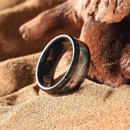 King Will Mens Galaxy Tungsten Wedding Band | 6mm/8mm, Beveled Edge, Comfort Fit, Durable, Sandstone Opal Inlay Polished, Everyday Wear - color: Bluegreen&Brown