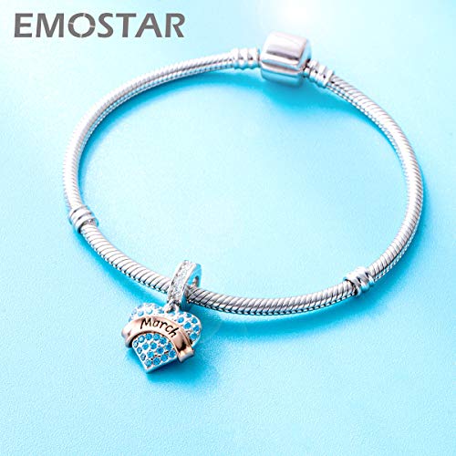EMOSTAR Jan-Dec Birthstone Charms fits European Birthday Bracelet, Dangle 925 Sterling Silver Heart Shaped Pendant with 12 Months Birthstones, Gifts for Mom/Women - color: March Birthstone