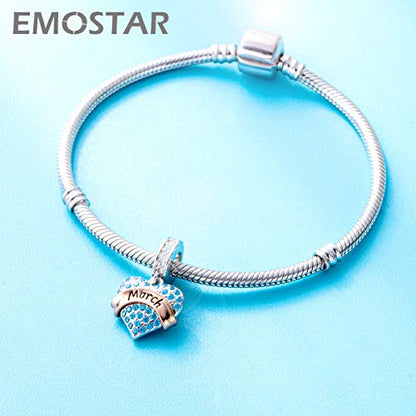 EMOSTAR Jan-Dec Birthstone Charms fits European Birthday Bracelet, Dangle 925 Sterling Silver Heart Shaped Pendant with 12 Months Birthstones, Gifts for Mom/Women - color: March Birthstone