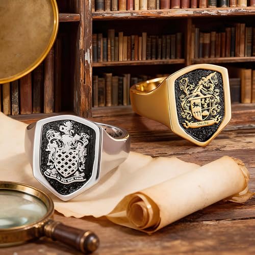 Personalized Signet Rings for Men Custom Initial Rings Personalized Family Crest Ring Engraved Ring Customized Memorial Jewelry Gifts for Father Husband Boyfriend Teacher