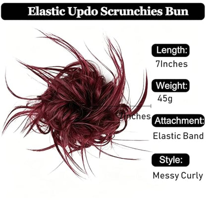 HMD Tousled Updo Messy Bun Hair Piece for Women Curly Hair Bun | Synthetic Messy Hair Bun Scrunchies Tousled Updos Ponytail Hairpieces for Daily Wear - color: Dark Wine