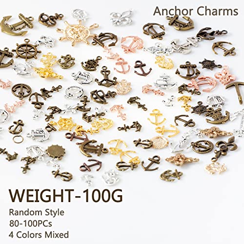 stino 100 G Mixed Style Metal Charms for Jewelry Making, Bulk Silver & Gold Plated, for Bracelet, Necklace, Earrings DIY Crafts - style: Anchor and Compass Wheel